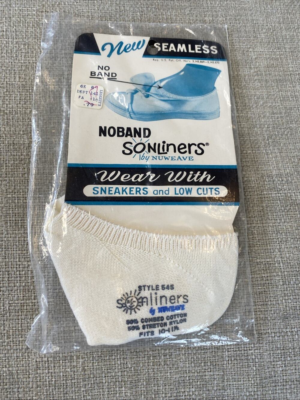 Vintage NOS New Adult No Show Socks Soliners‎ By Nuweave Seamless 1970s
